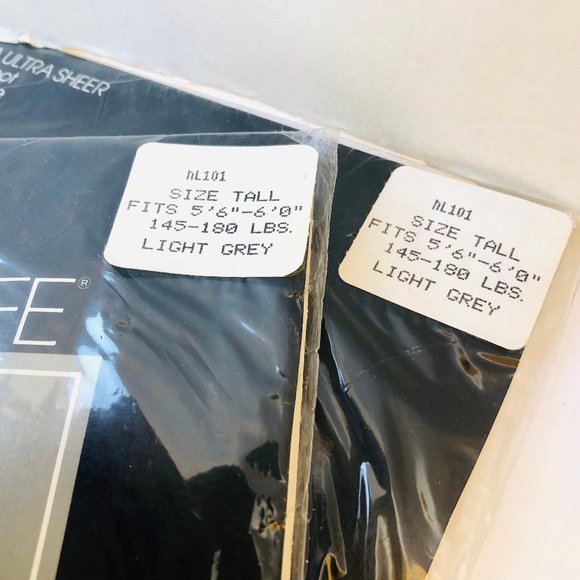 NIGHT LIFE VINTAGE Light Gray Ultra Ultra Sheer Pantyhose Size Tall - 2 Pairs - Picture 7 of 11